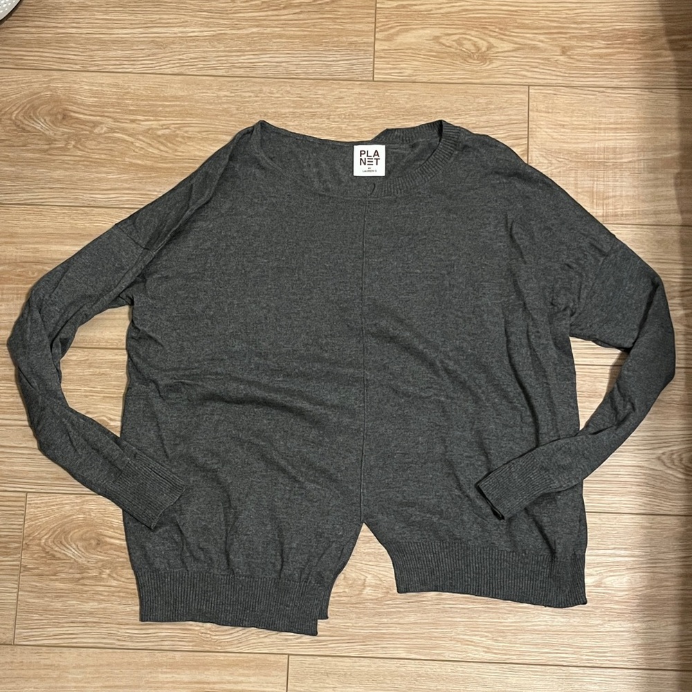 Planet by Lauren G gray asymmetric cutout sweater cotton modal
